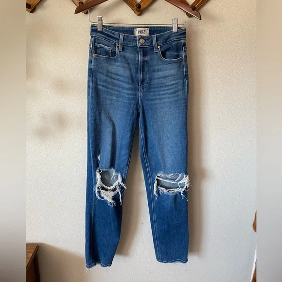 PAIGE Stella High Rise Modern Straight Leg Distressed Women Size 27 Jean Denim - Picture 3 of 9